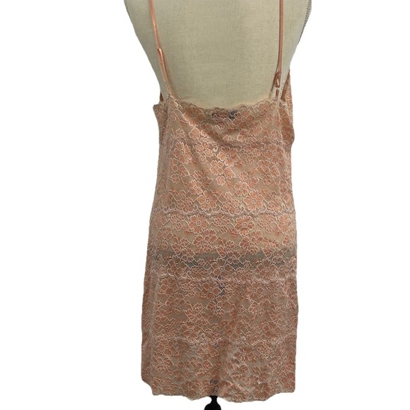Via Nicci Romantic Nude Beige Floral Lace Slip dress‎ sheer lingerie size large - Picture 11 of 11